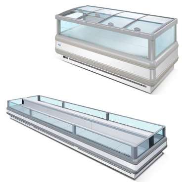 supermarket commercial island display freezer, top open fridge deep freezer with sliding curved glass door chest freezer